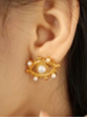 Gold Pearl Eye Stud Earrings - Women Jewelry